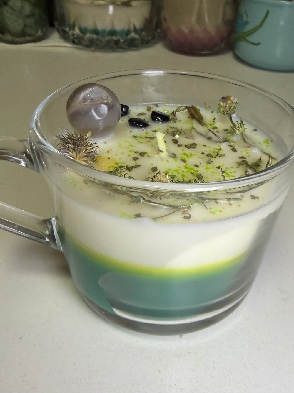 “Druzy Sentiment” ~7oz Lily & Plumeria Scented Handcrafted Soy Candle